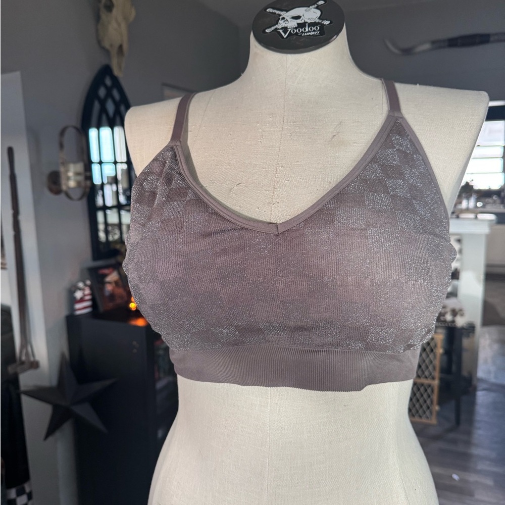Seamless Shimmery Lace-Detail Bralette - Taupe
